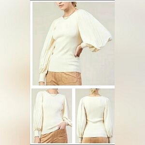 Chic Boho Modern 1XL Career Knit Slip-On Soft Stretch Long Pleated Sleeve